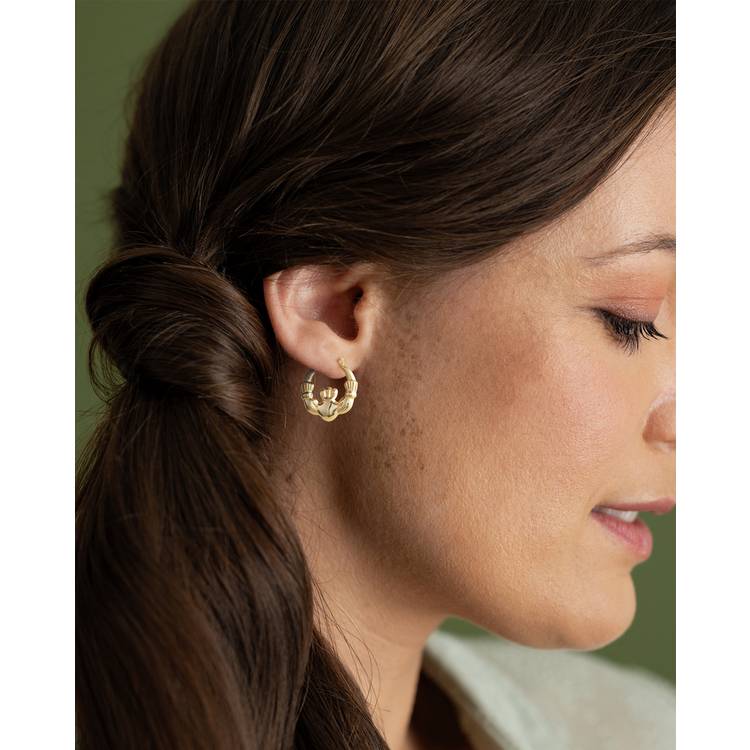 Revere Claddagh creole earrings in 9ct bonded gold (British brand)