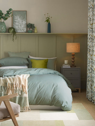Next Green Sage Cotton Rich Plain Duvet Cover and Pillowcase Set- Buy online at McGrocer