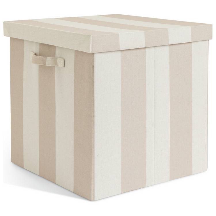 Habitat 40cm fabric storage box with lid in natural stripe, from British brand