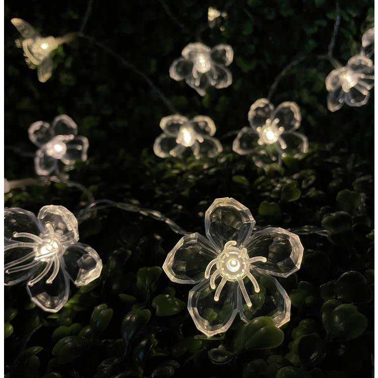 Solar flower string lights warm white 3.3m, imported from the UK
