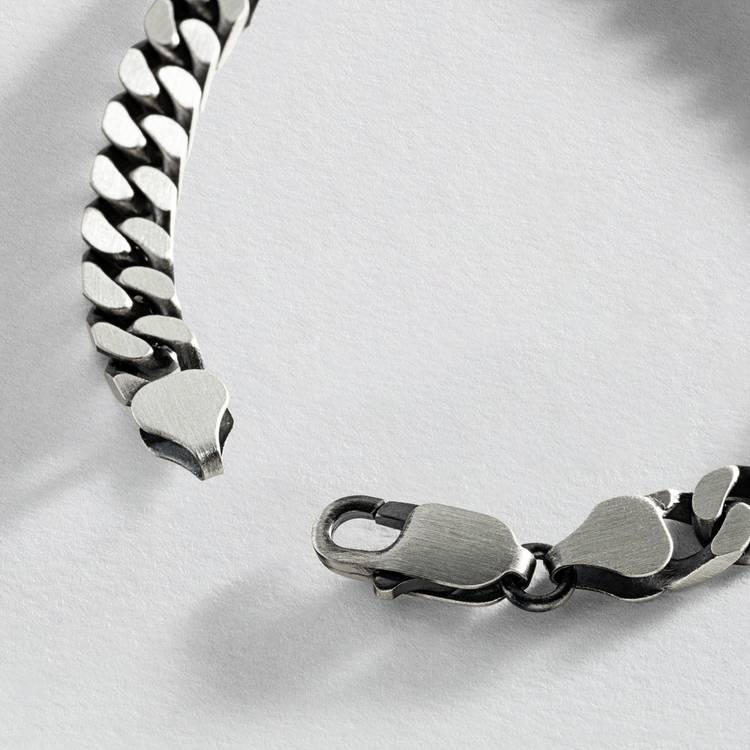 Revere men's sterling silver oxidised curb bracelet, imported from the UK