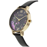 Lipsy floral dial black faux leather strap watch, UK version