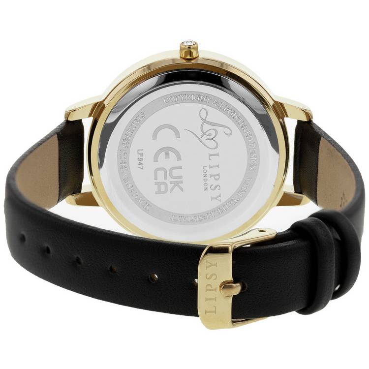 Lipsy floral dial black faux leather strap watch, UK version