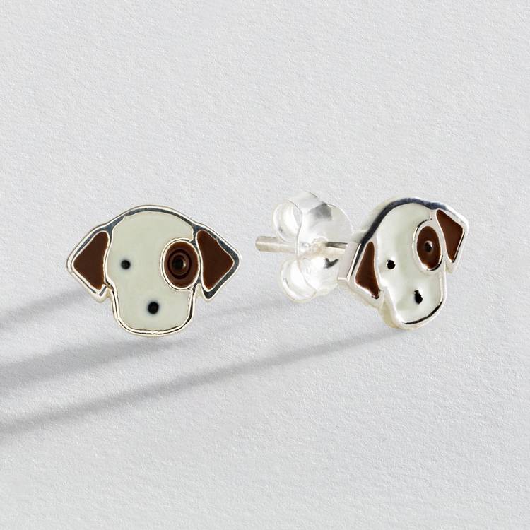 Revere sterling silver puppy enamel stud earrings (British brand)