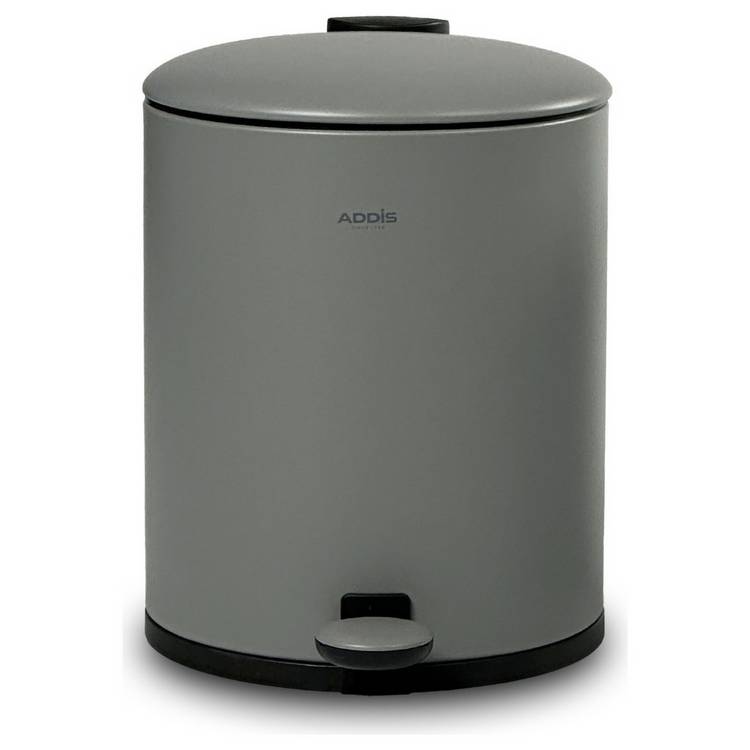 Addis grey 5 litre bathroom pedal bin - British product