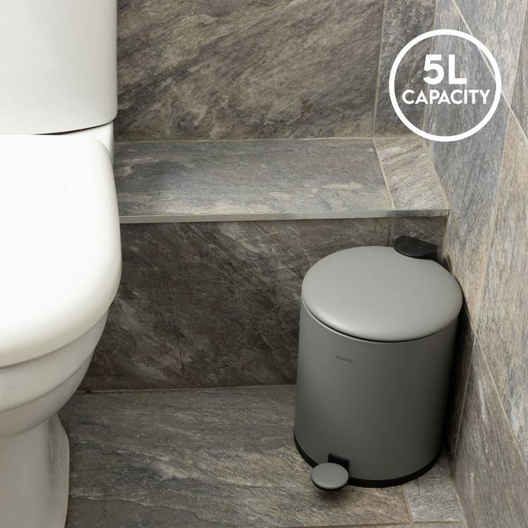 Addis grey 5 litre bathroom pedal bin - British product