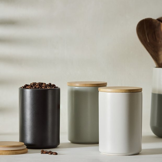 Habitat ceramic canister set 3-piece stoneware kitchen storage, imported from the UK