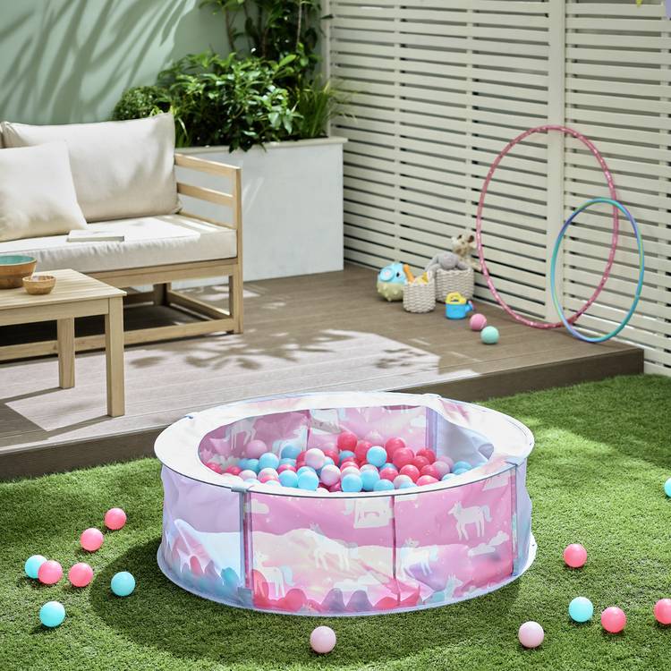 Chad Valley pink ball pit with unicorn theme, imported from the UK