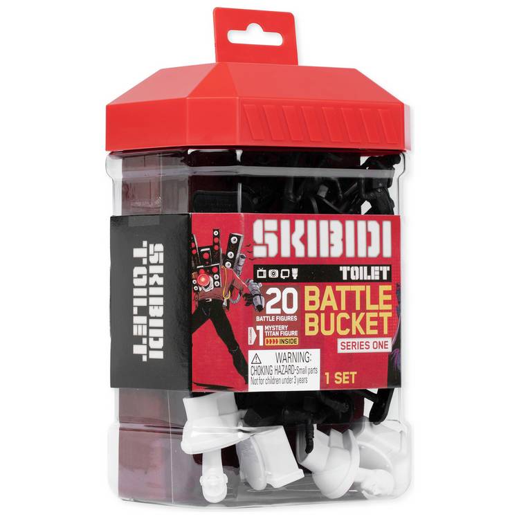 Skibidi Toilet Battle Bucket Set with 20 figures, imported from the UK