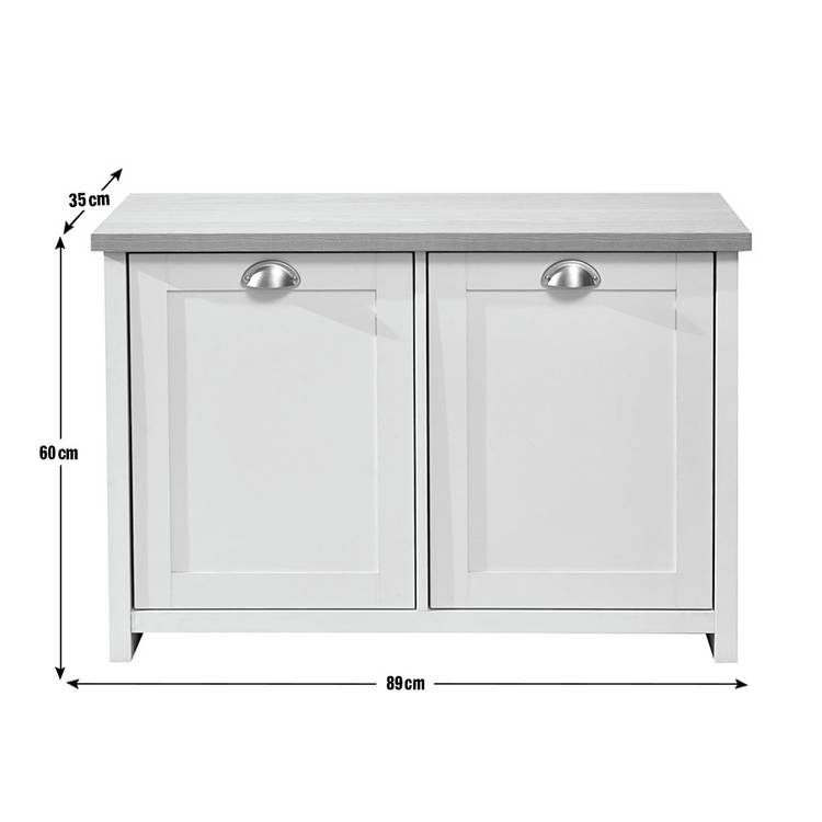 Lancaster grey shoe cabinet with oak-effect top, UK version
