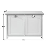 Lancaster grey shoe cabinet with oak-effect top, UK version