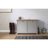 Lancaster grey shoe cabinet with oak-effect top, UK version