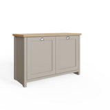 Lancaster grey shoe cabinet with oak-effect top, UK version