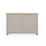 Lancaster grey shoe cabinet with oak-effect top, UK version