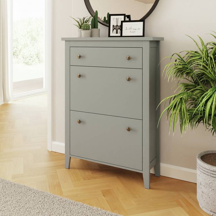 Deluxe Two Tier Shoe Cabinet Grey (British brand)