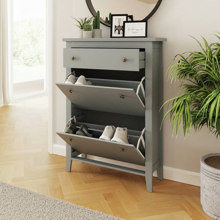 Deluxe Two Tier Shoe Cabinet Grey (British brand)