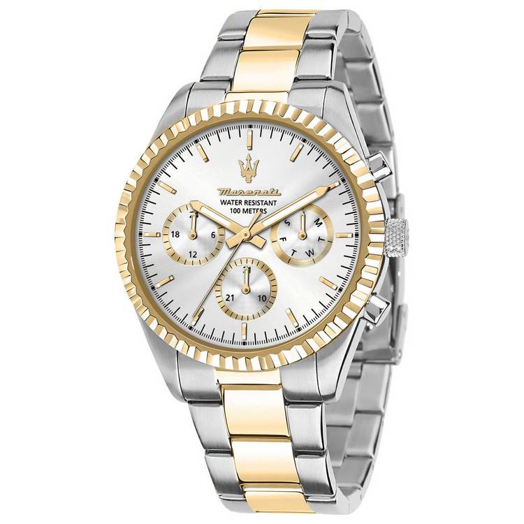 Maserati Competizione watch 43mm silver dial two tone bracelet - British product