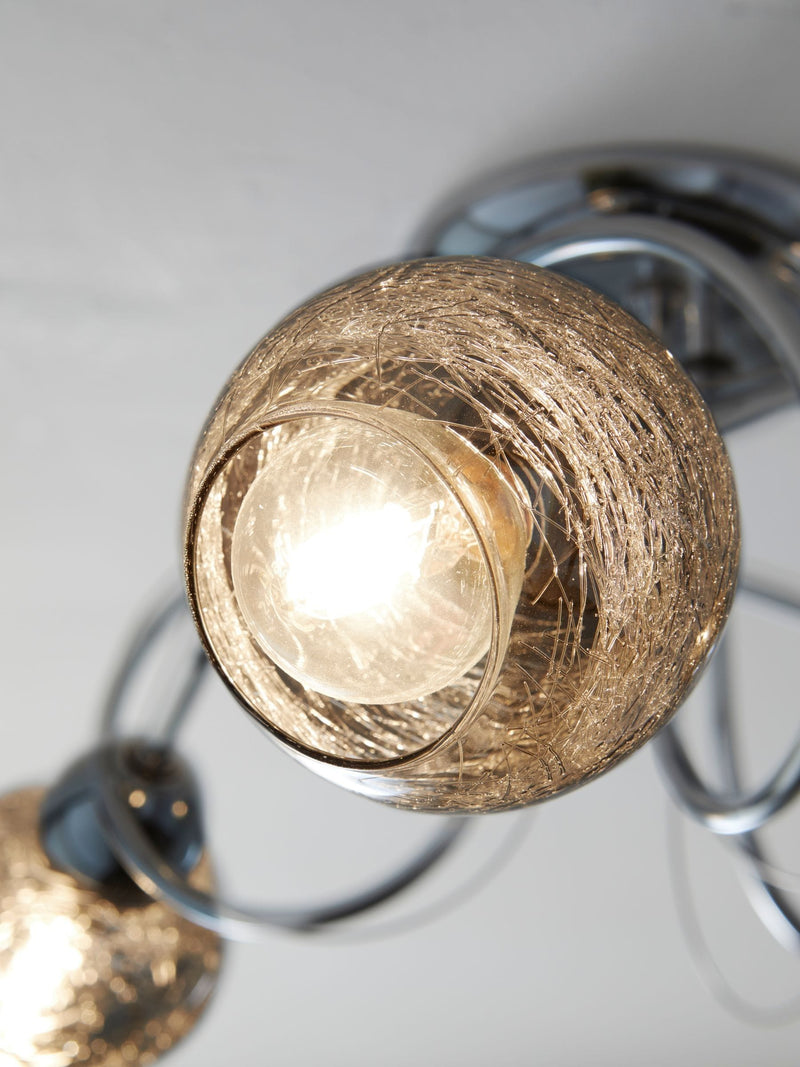 Ceiling light fitting Chrome Lana 3 light smoke glass shades, imported from the UK