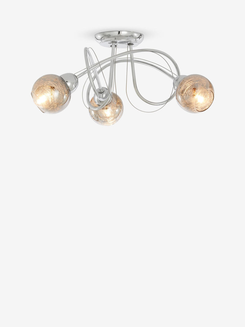 Ceiling light fitting Chrome Lana 3 light smoke glass shades, imported from the UK
