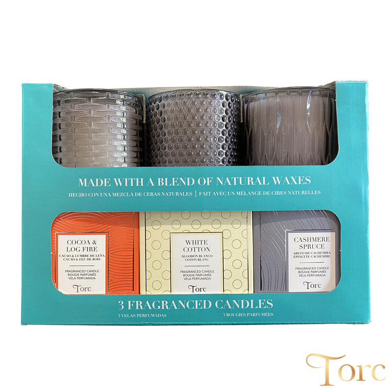 Torc fragranced textured glass candles 3 pack (British brand)