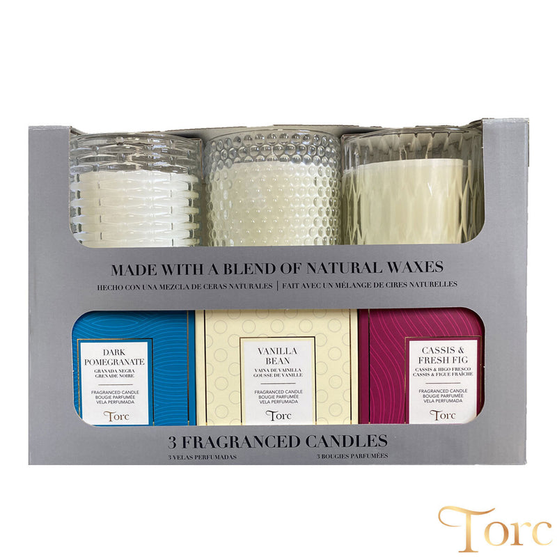 Torc fragranced textured glass candles 3 pack (British brand)