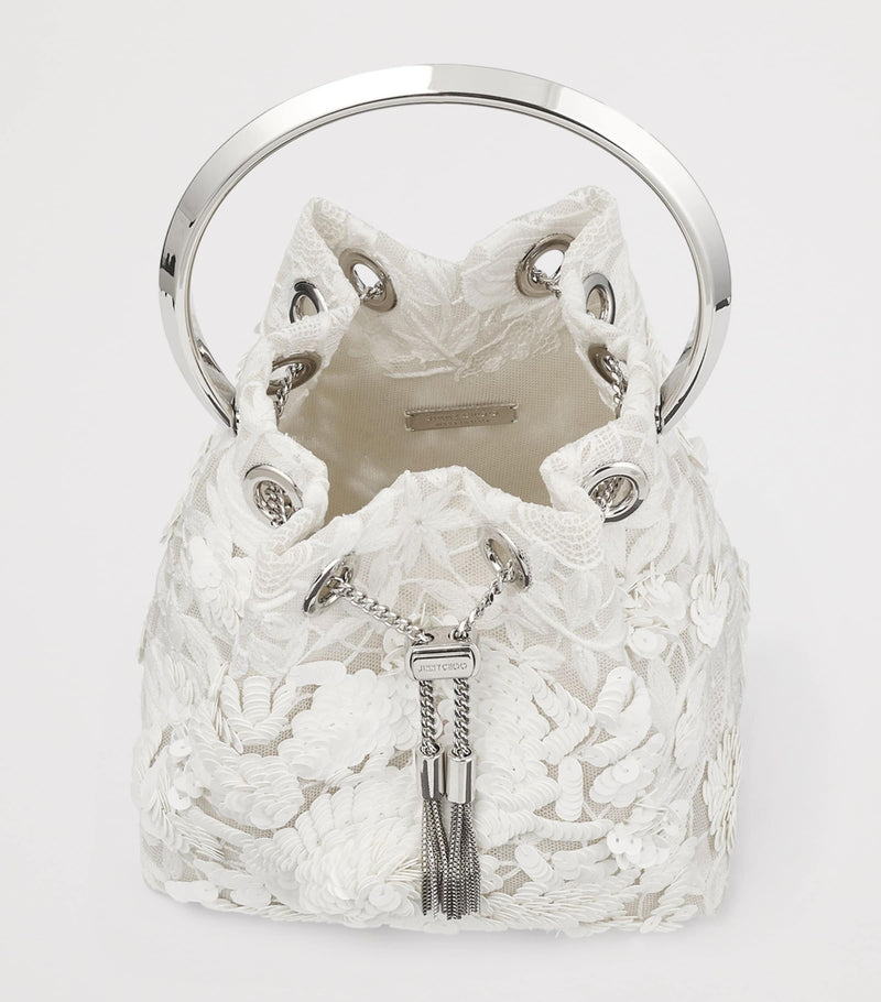 Jimmy Choo Bon Bon top-handle bag with embroidered lace and sequins - British product