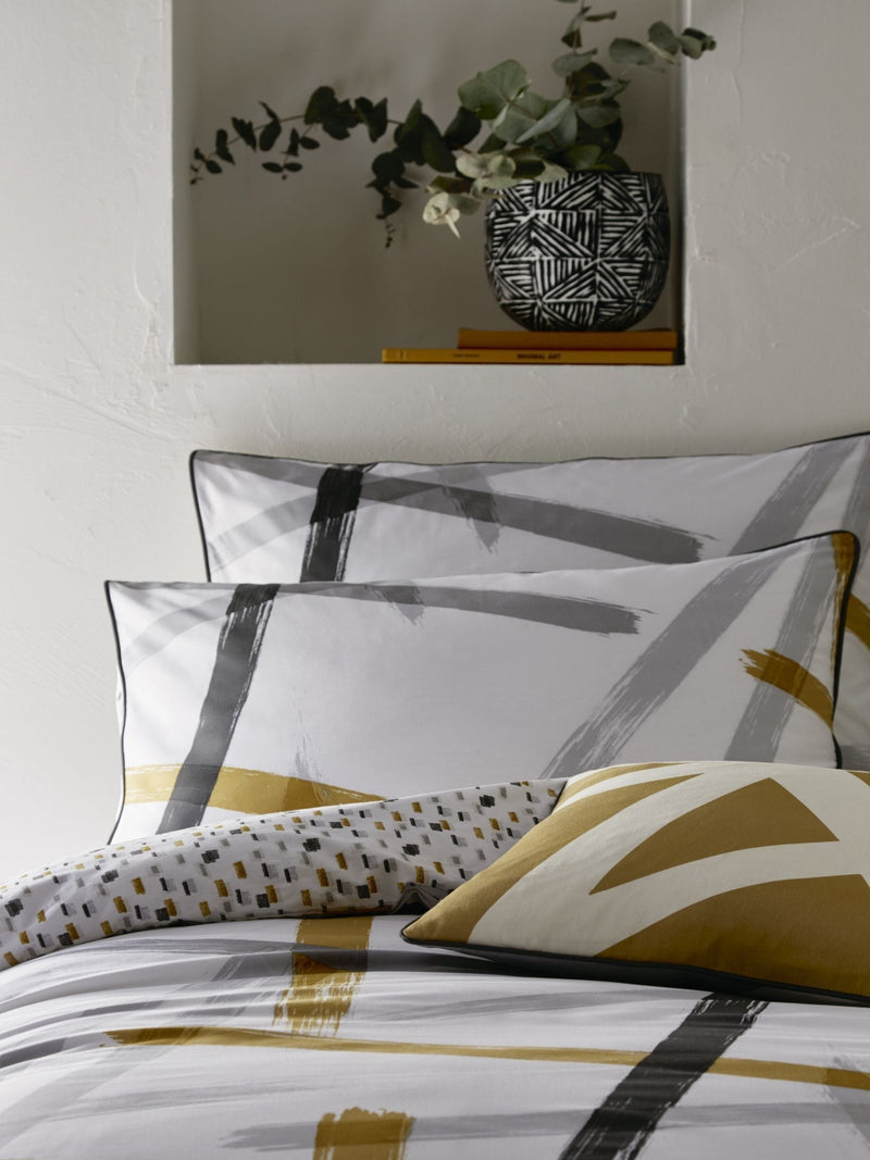 Appletree Grey Leda Geo Piped duvet cover and pillowcase set - British product
