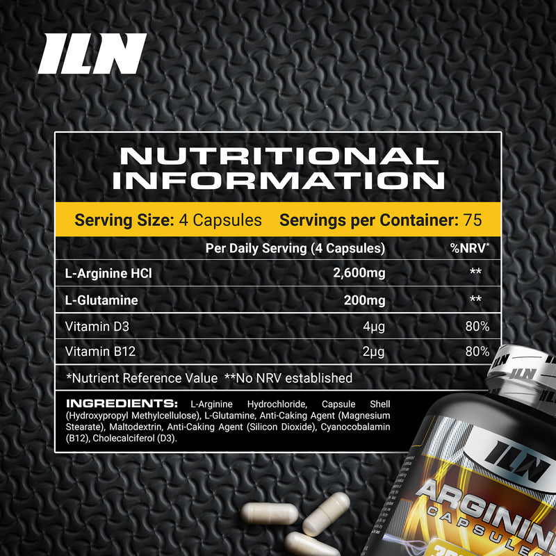 L Arginine capsules 2600mg with glutamine 300 capsules - British product