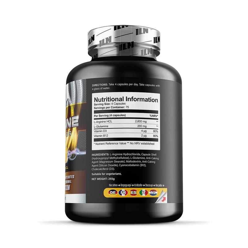 L Arginine capsules 2600mg with glutamine 300 capsules - British product