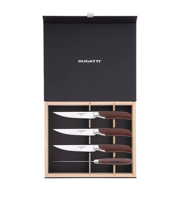 Set of 4 Flat Steak Knives with Pakka Wood Handles