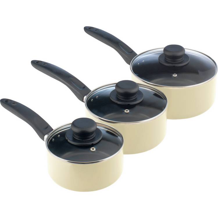 Argos Home 5 piece aluminium pan set in cream, UK version