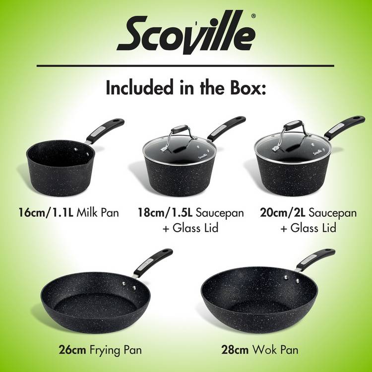 Scoville Neverstick 5 piece pan set, imported from the UK