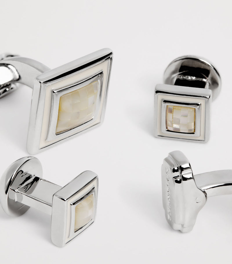 Tateossian Thompson mother-of-pearl mosaic cufflinks set - British product