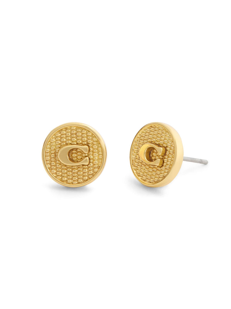 COACH gold textured coin stud earrings, imported from the UK