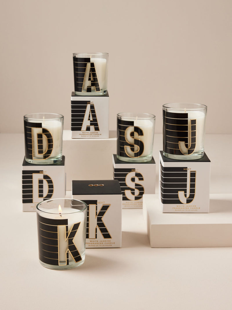 Monochrome Boxed Alphabet White Jasmine Scented Candle