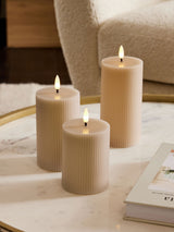 Next Taupe Brown Real Wax Ribbed LED Pillar Candles Set of 3- Buy online at McGrocer