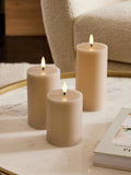Taupe brown real wax ribbed LED pillar candles set of 3 (British brand)