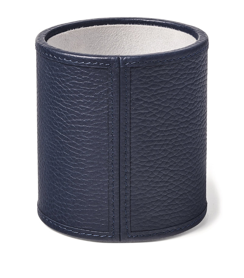 Aspinal Of London round leather pen pot, 10cm x 9cm - British product