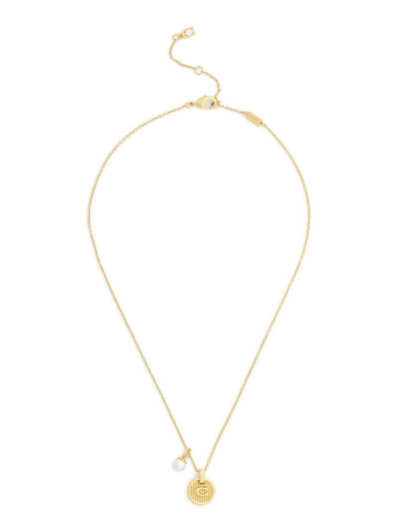 Coach gold signature C textured coin pendant necklace - British product