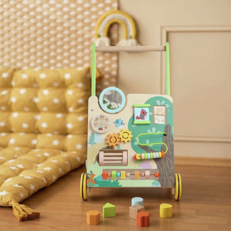 Chad Valley wooden activity walker with forest theme (British brand)