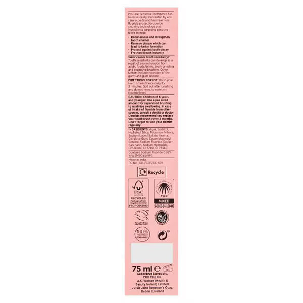 Superdrug Procare Sensitive toothpaste 75ml (British brand)