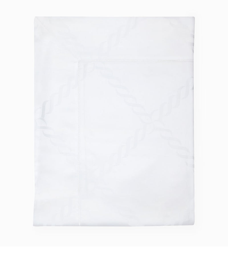 Pratesi Super King flat sheet with striped chain motif, 300cm x 270cm, imported from the UK