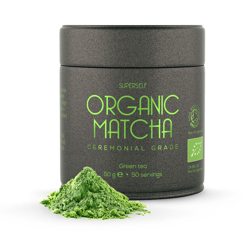 SuperSelf organic matcha green tea powder ceremonial grade 50g, imported from the UK