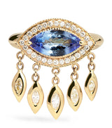Harrods Jacquie Aiche Yellow Gold Diamond and Tanzanite Evil Eye Shaker Ring- Buy online at McGrocer