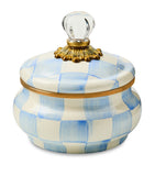 MacKenzie-Childs Sky Check Squashed Pot 7cm x 12.5cm, imported from the UK