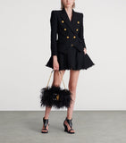 Balmain Anthem clutch bag with long fibres and gold buckle, imported from the UK