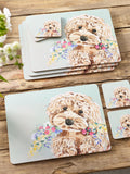 Sage Green Charlie Cockapoo placemat and coaster set Set of 4 (British brand)