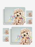 Sage Green Charlie Cockapoo placemat and coaster set Set of 4 (British brand)