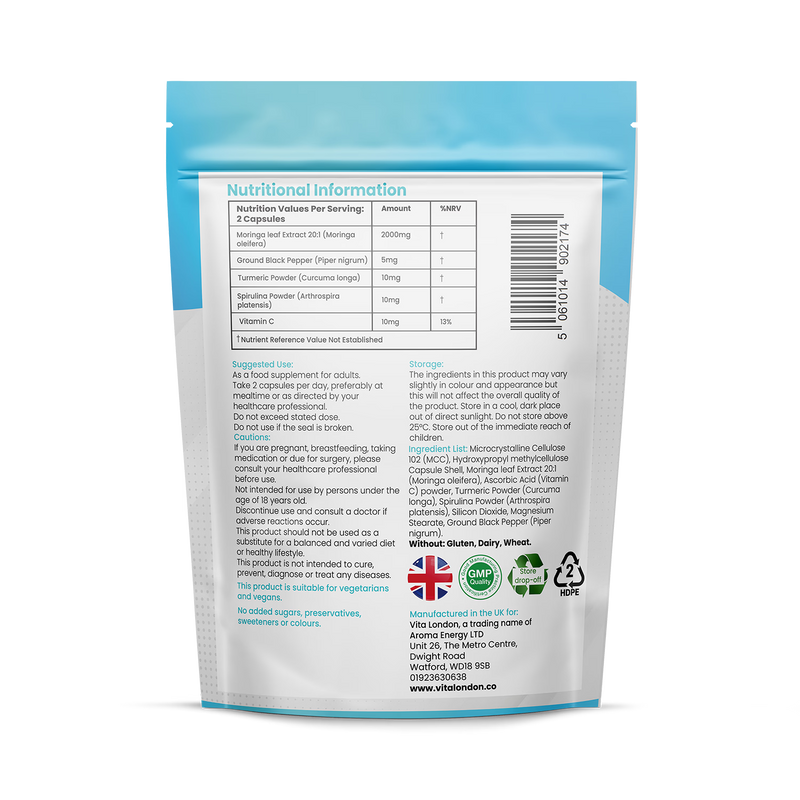 Vita London Moringa 5-in-1 Complex supplement 60 capsules, UK version