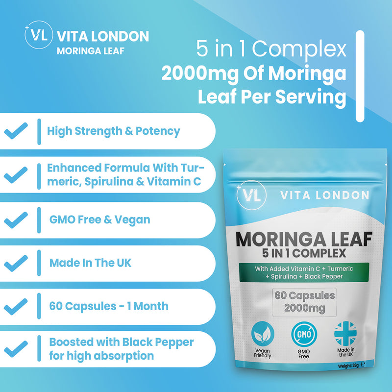 Vita London Moringa 5-in-1 Complex supplement 60 capsules, UK version